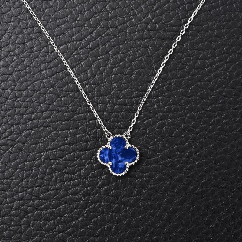 Van Cleef & Arpels Four Leaf Clover Pendant Necklace Blue Silver view