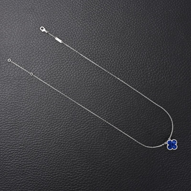 Van Cleef & Arpels Four Leaf Clover Pendant Necklace Blue Silver view