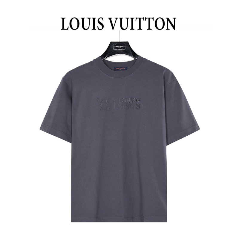 Louis Vuitton Monogram Logo Embroidered Charcoal T-Shirt view