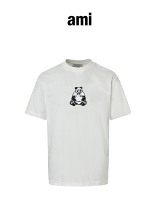 AMI Panda Embroidery Short Sleeve T-Shirt White view 1