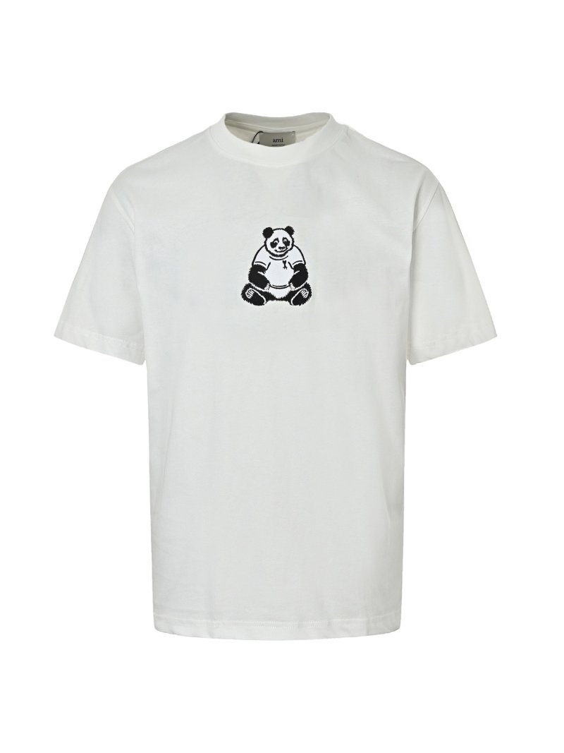 AMI Panda Embroidery Short Sleeve T-Shirt White view