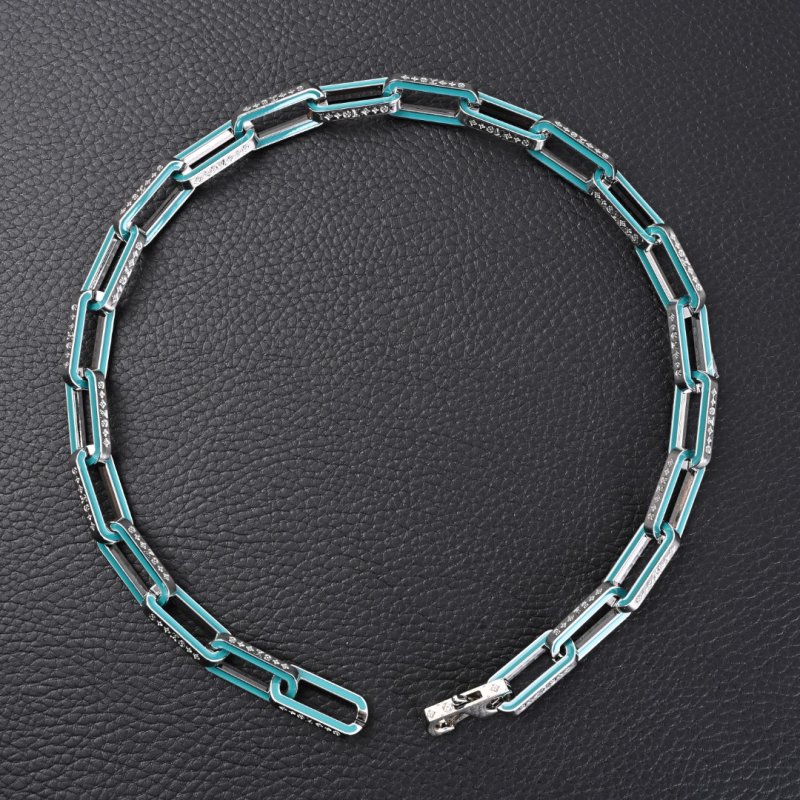 Louis Vuitton LV Monogram Bamboo Blue Enamel Link Necklace