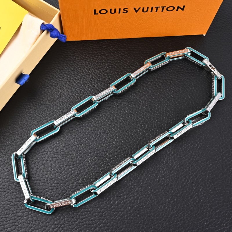 Louis Vuitton LV Monogram Bamboo Blue Enamel Link Necklace view