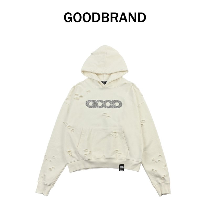 White Oversized Hoodie with Glitter Chain Graphic Print view