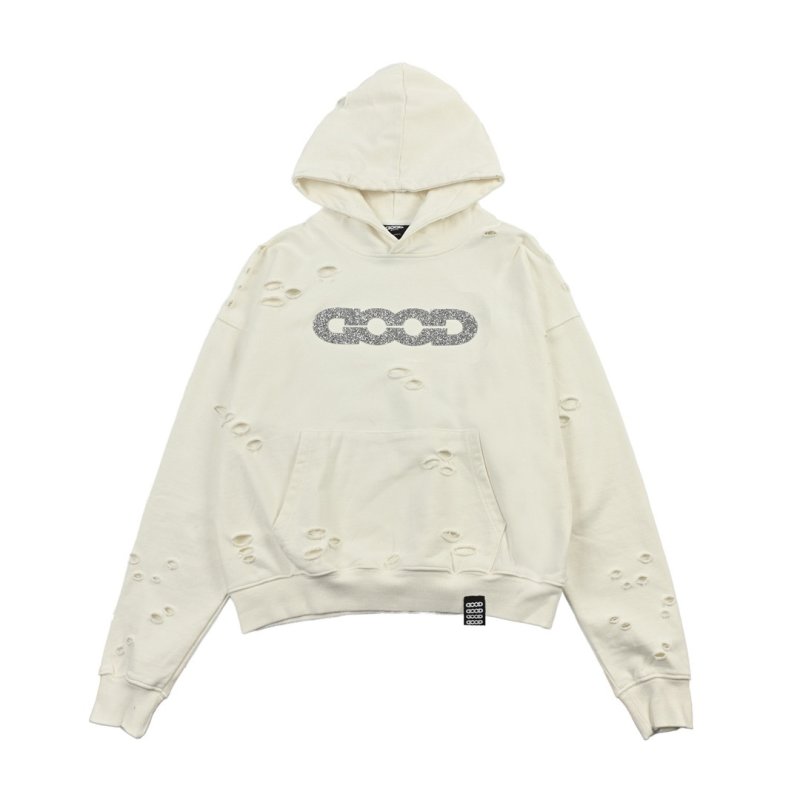 White Oversized Hoodie with Glitter Chain Graphic Print view