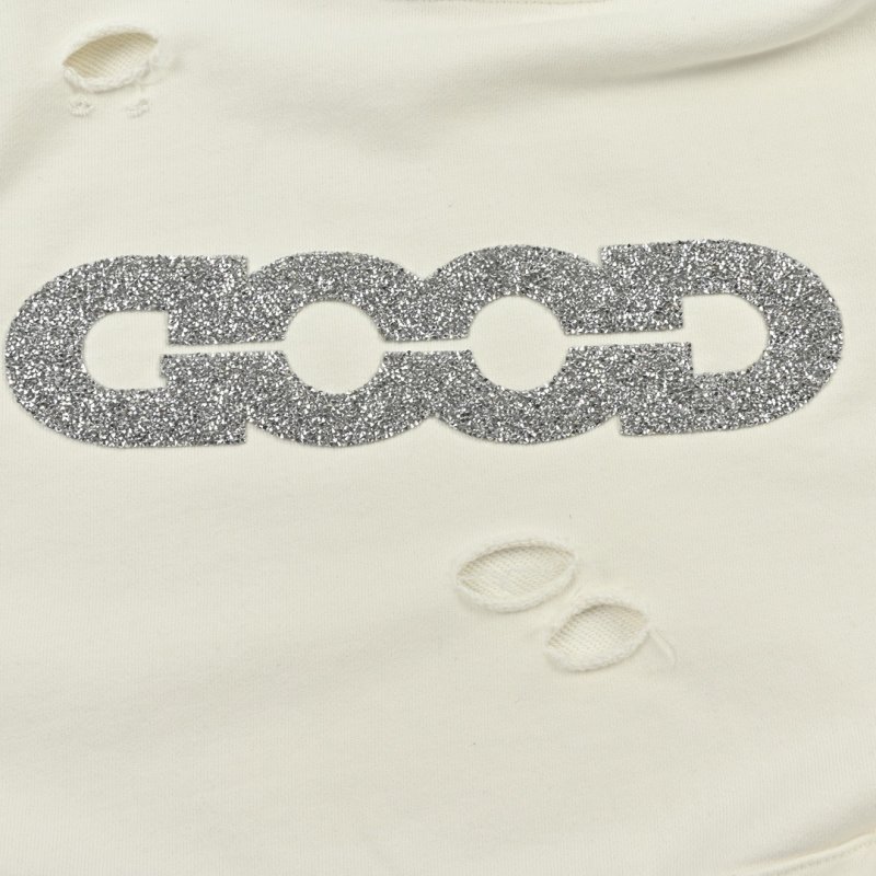 White Oversized Hoodie with Glitter Chain Graphic Print view