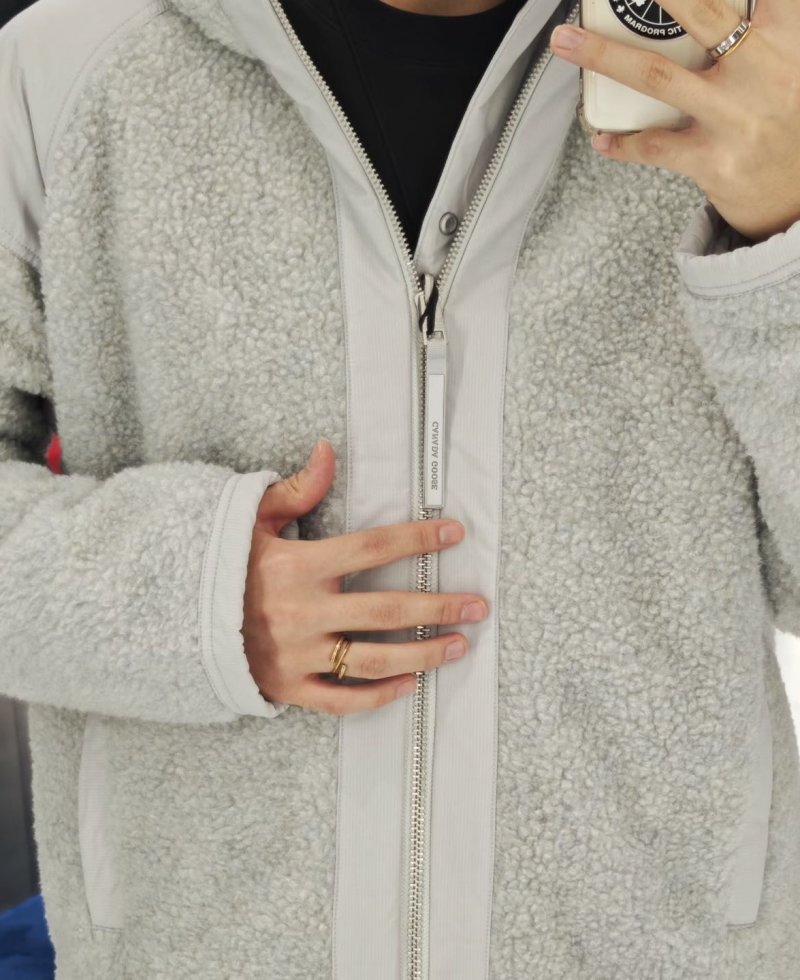 Alberni Dual-Face Wool Fleece Hooded Jacket White view