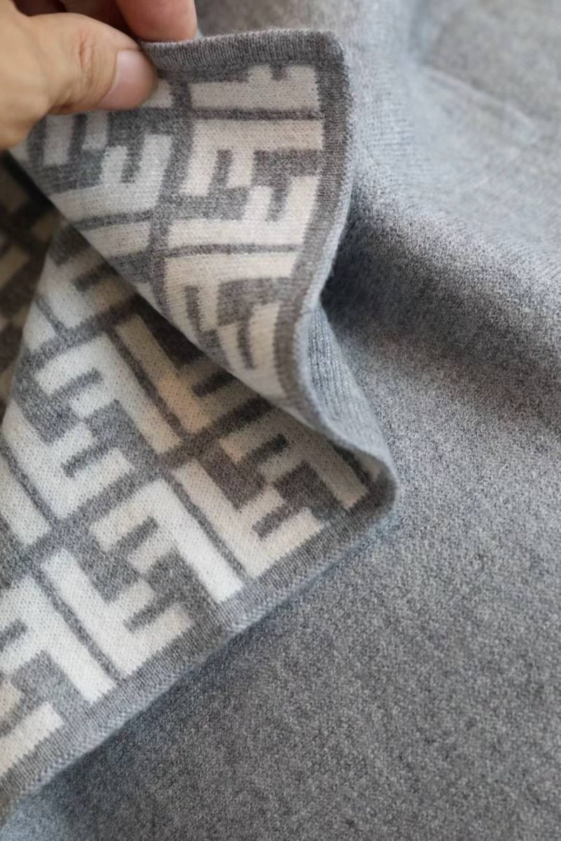 Fendi Dual-Sided Wool Cashmere Blend Monogram Cape Scarf - Grey view