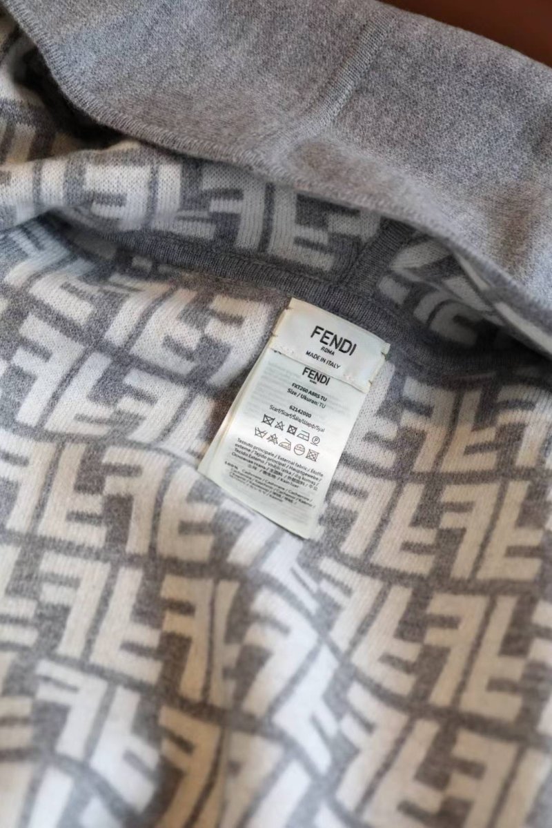 Fendi Dual-Sided Wool Cashmere Blend Monogram Cape Scarf - Grey view