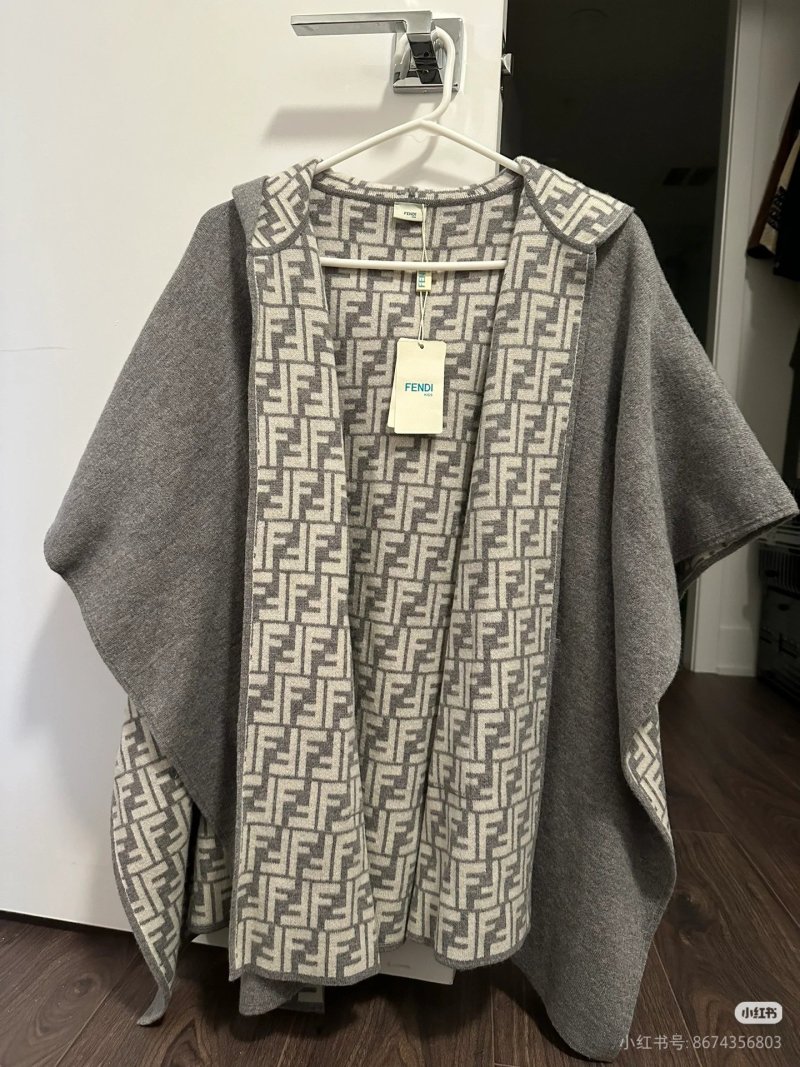 Fendi Dual-Sided Wool Cashmere Blend Monogram Cape Scarf - Grey view