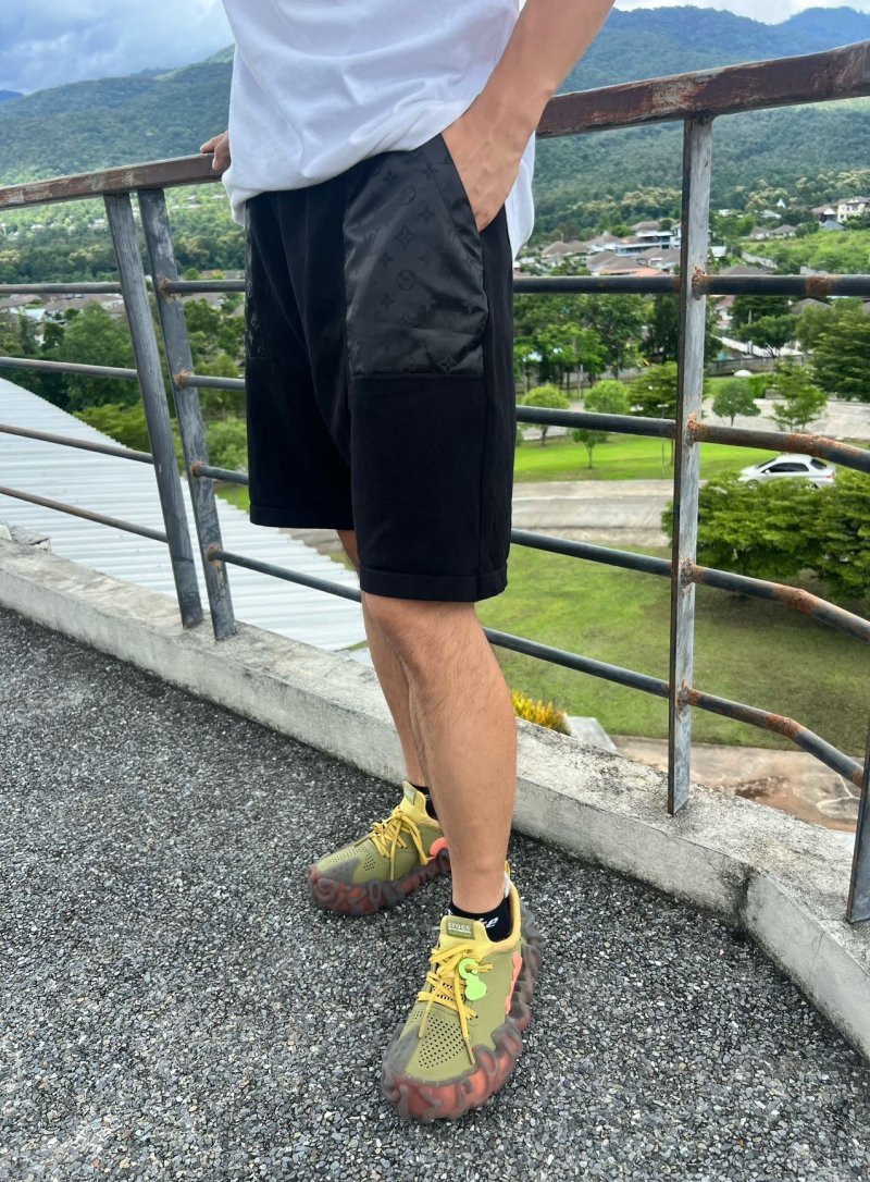 Black Nylon Cargo Shorts with Monogram Detail