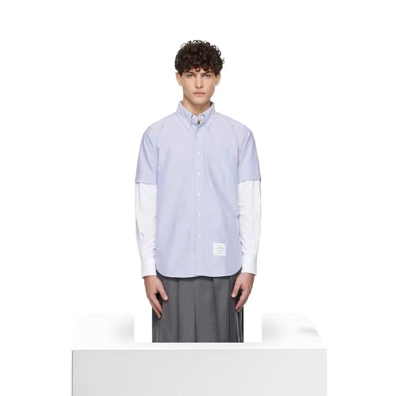 Thom Browne Colorblock Long Sleeve Shirt Light Blue White view