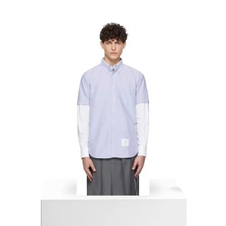 Thom Browne Colorblock Oxford Button-Down Shirt Light Blue White view 3