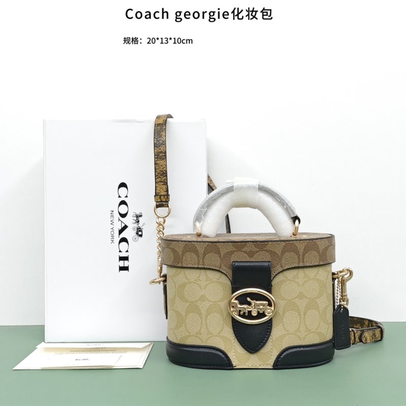 Coach Georgie Makeup Bag Beige Monogram Canvas Black Leather