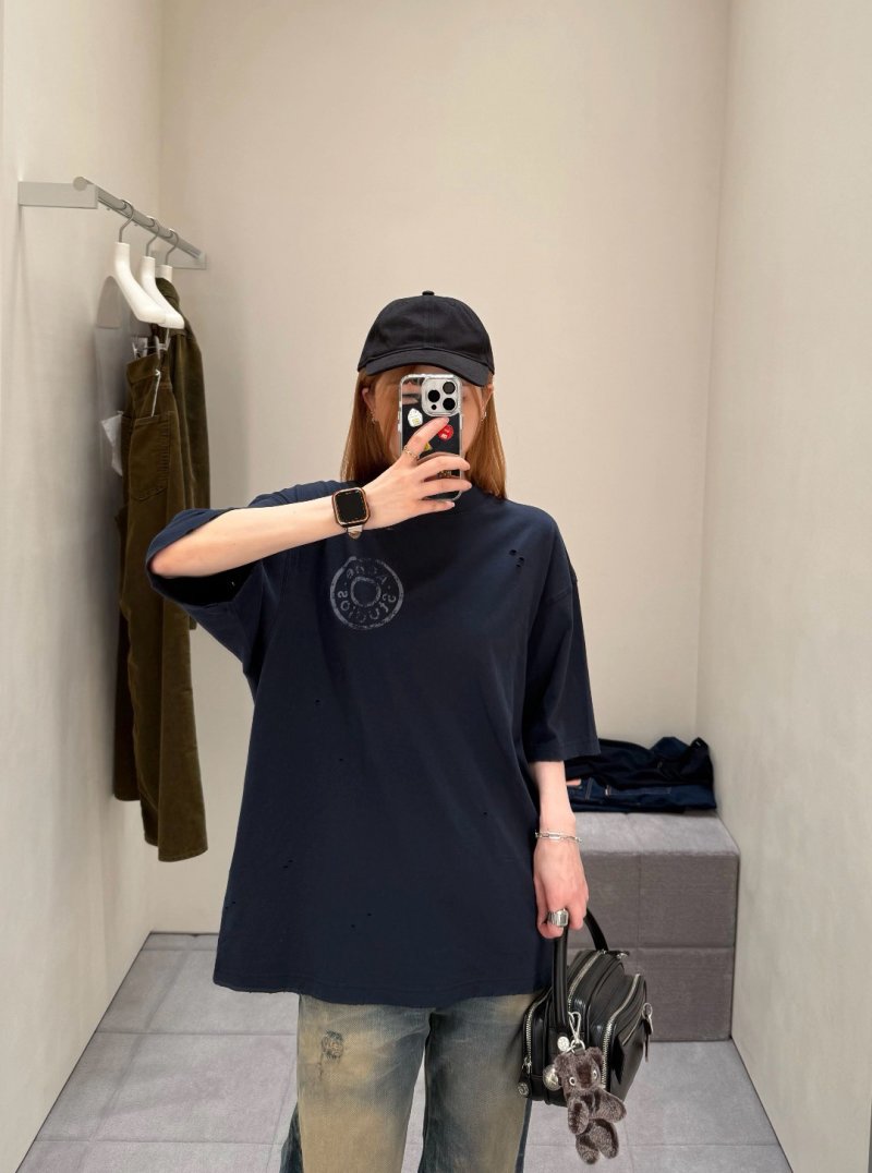 Acne Studios Navy Circular Logo T-Shirt view