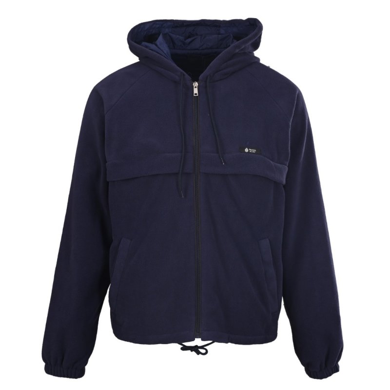 Prada Navy Fleece Drawstring Hooded Jacket