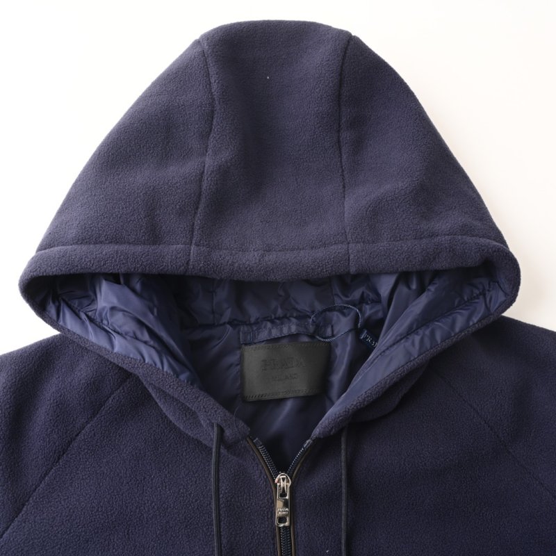Prada Navy Fleece Drawstring Hooded Jacket view