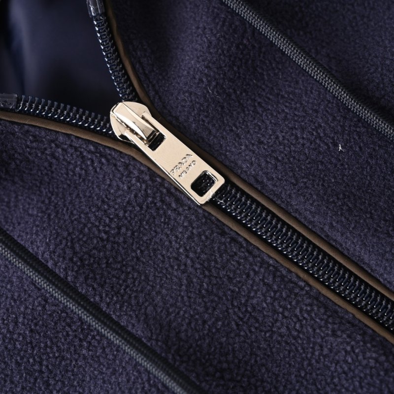 Prada Navy Fleece Drawstring Hooded Jacket view