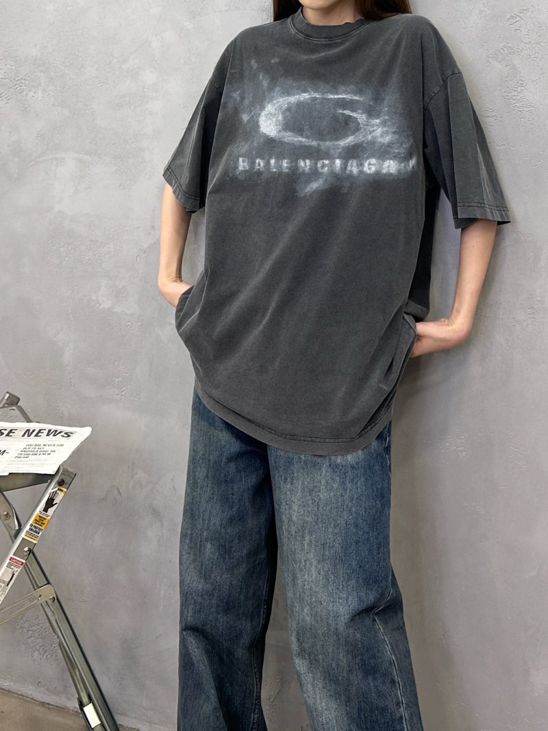 Balenciaga Charcoal Logo Graphic T-Shirt view