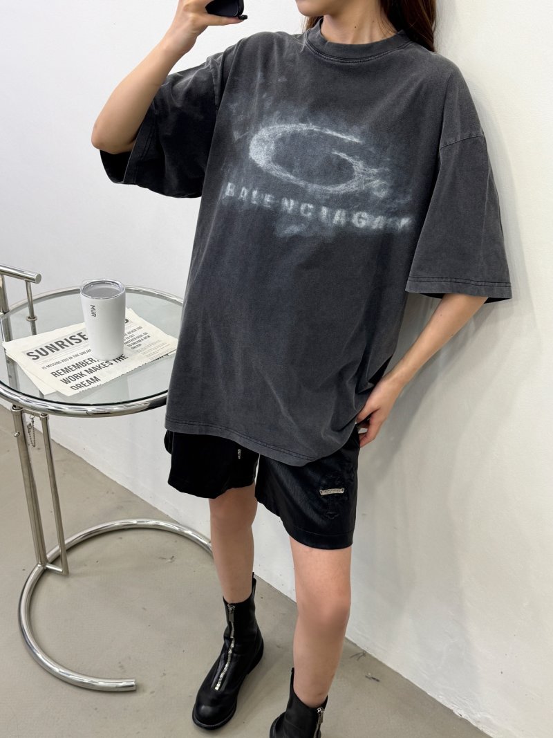 Balenciaga Charcoal Logo Graphic T-Shirt view