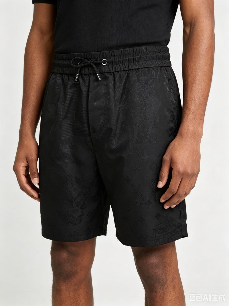 Black Textured Nylon Shorts