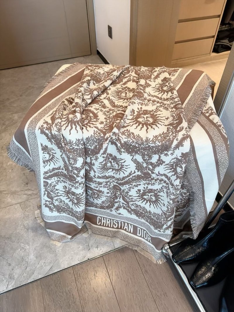 Dior 4 Saisons Printemps Soleil Cashmere Silk Square Scarf Beige view
