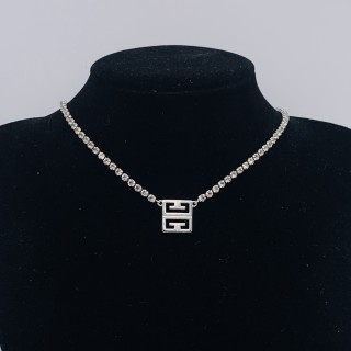 Givenchy Silver Crystal Logo Pendant Necklace