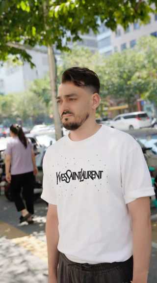 Yves Saint Laurent Logo Rhinestone White T-Shirt