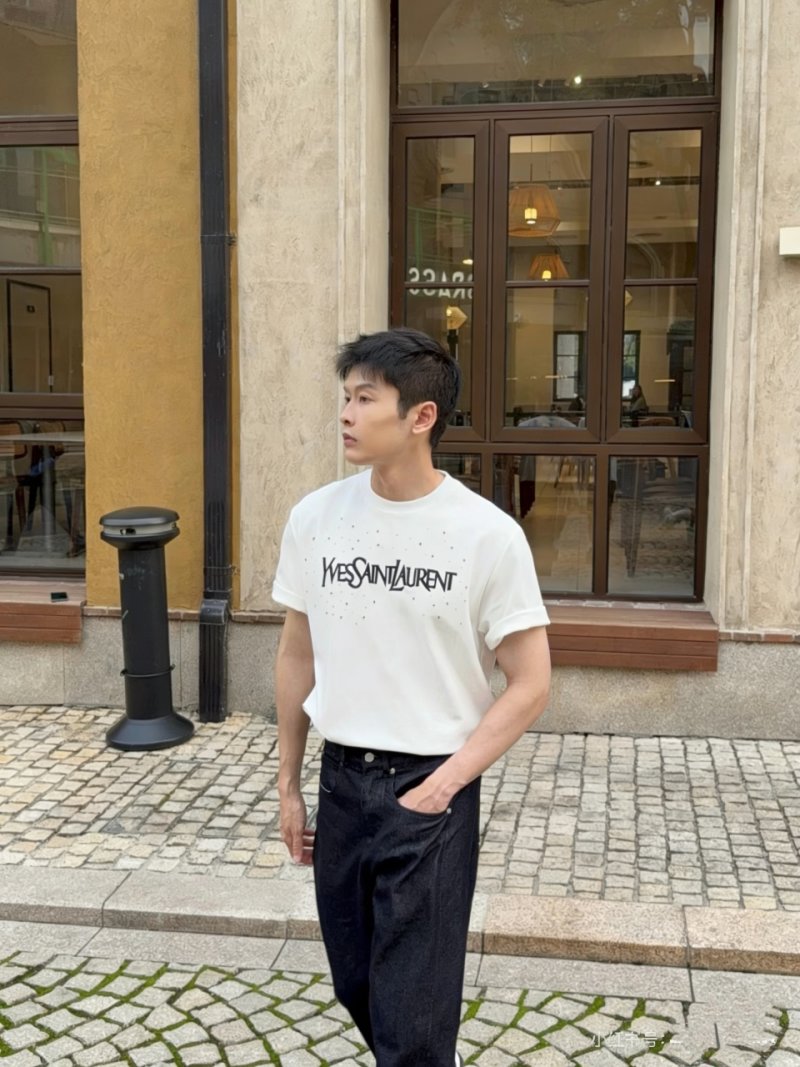 Saint Laurent 26SS Hot Pink Embroidered Logo T-Shirt view