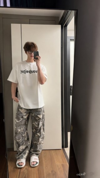 Yves Saint Laurent Distressed Logo Rhinestone White T-Shirt view 4