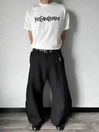 Yves Saint Laurent Distressed Logo Rhinestone White T-Shirt view 5