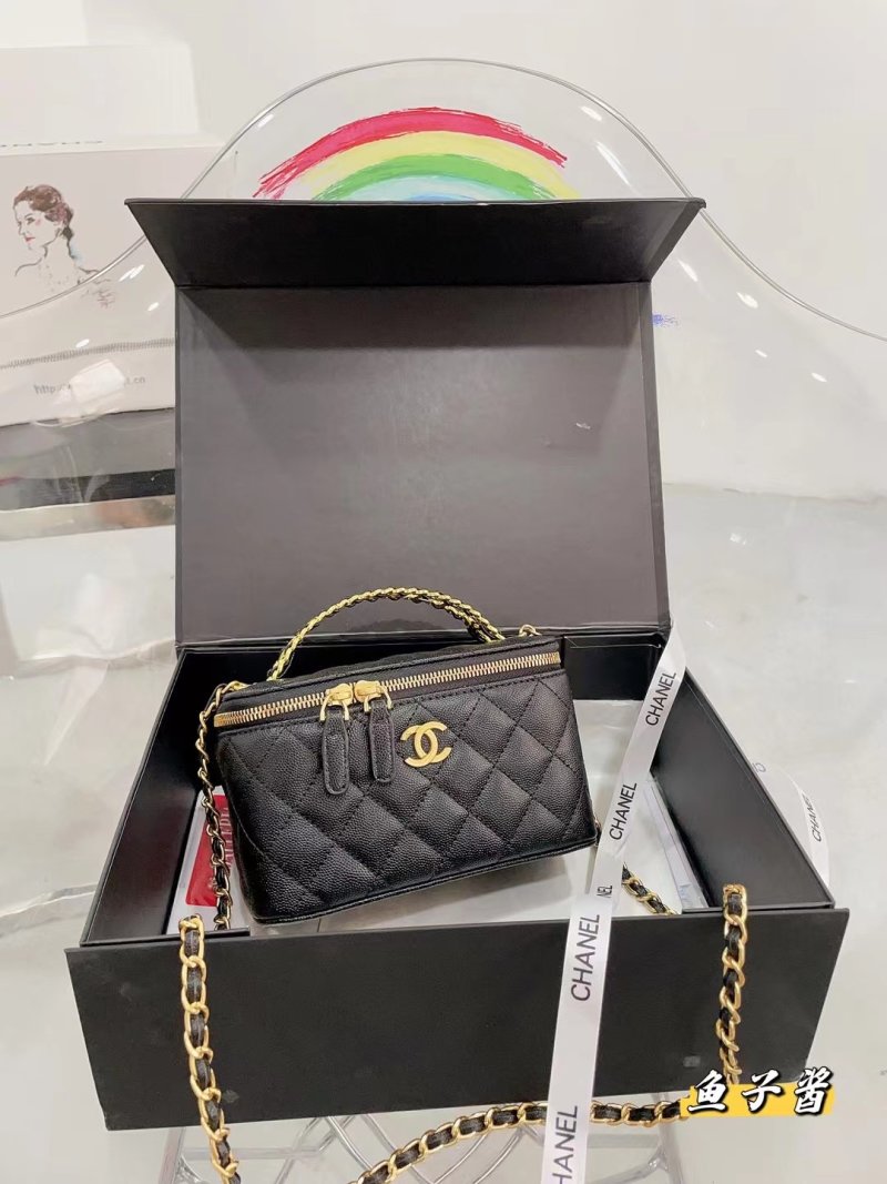 Chanel Black Quilted Caviar Leather Top Handle Box Bag