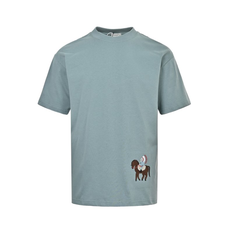 Light Blue Oversized T-Shirt with Embroidered Horse Graphic view