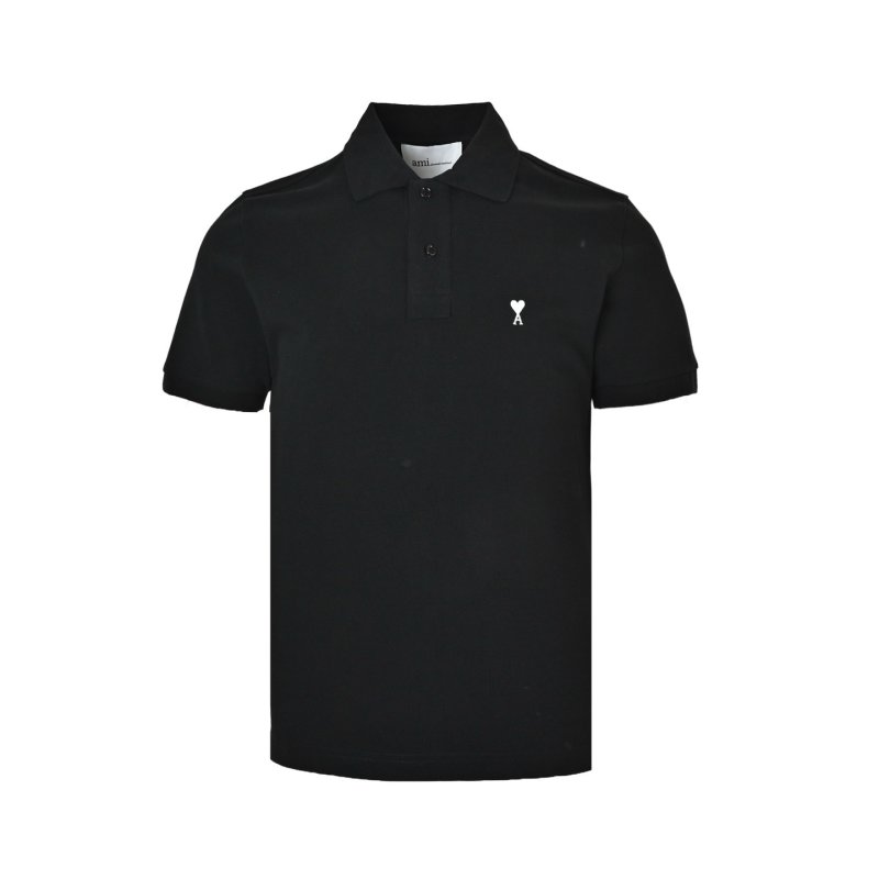 Black Short Sleeve Polo T-Shirt with Minimalist Embroidery view