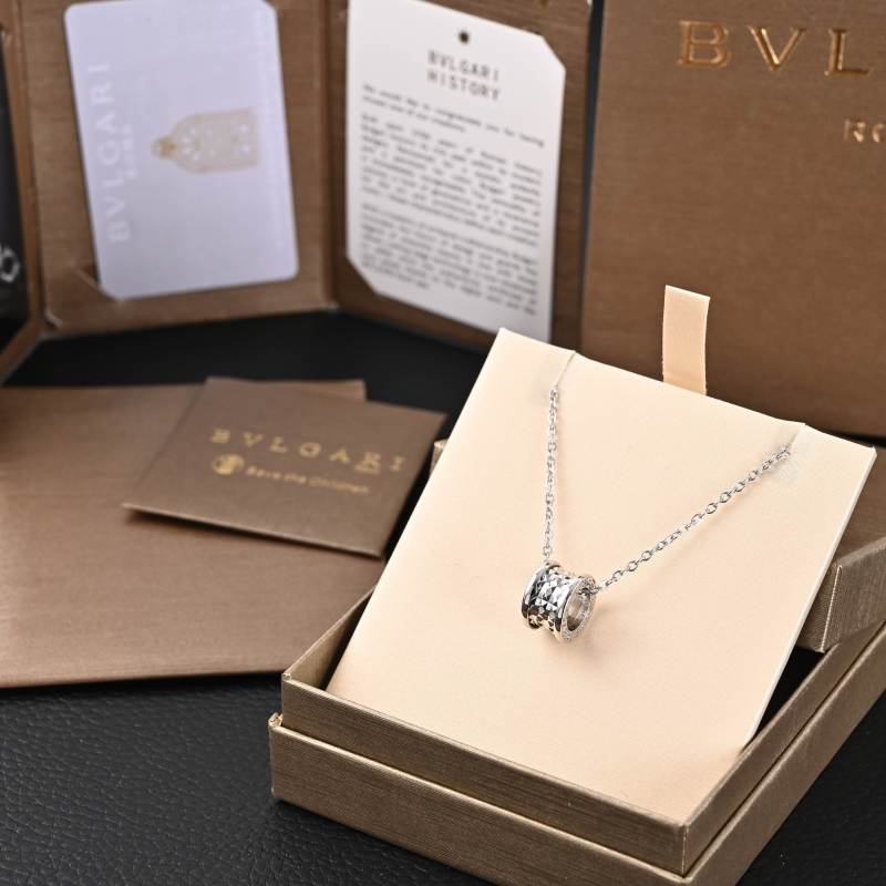 Bulgari Studded Pendant Necklace Silver