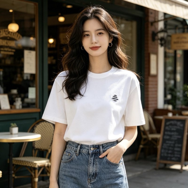 Essentials White Striped Logo T-Shirt view