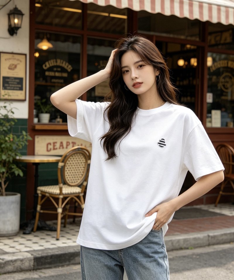 Essentials White Striped Logo T-Shirt view