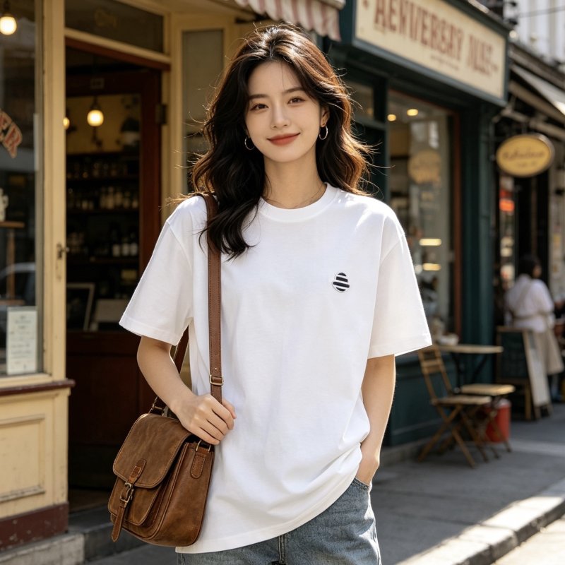 Essentials White Striped Logo T-Shirt view