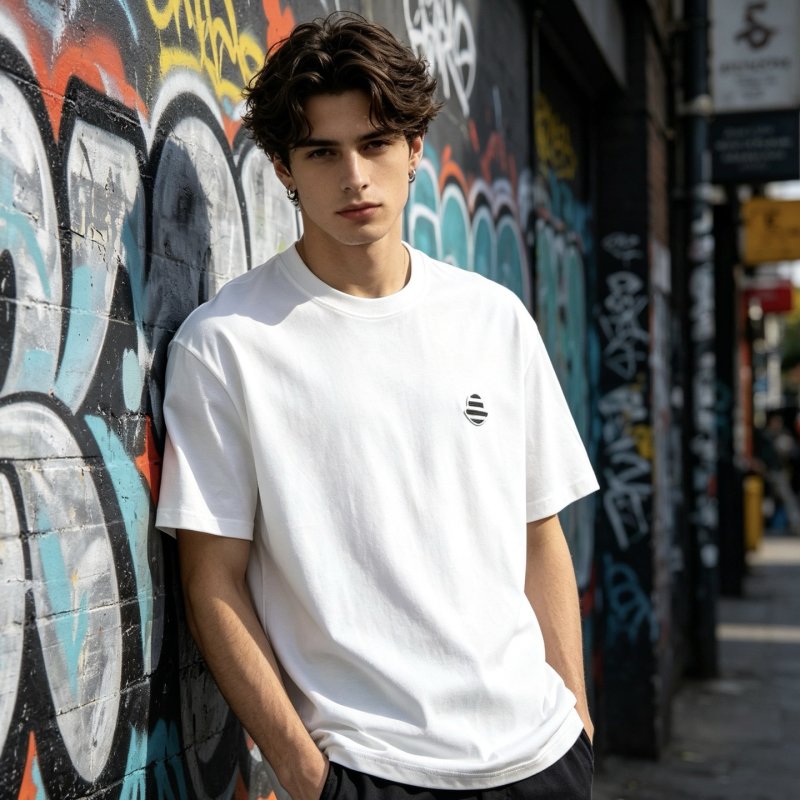Essentials White Striped Logo T-Shirt view