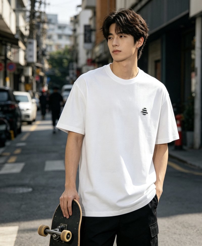 Essentials White Striped Logo T-Shirt view