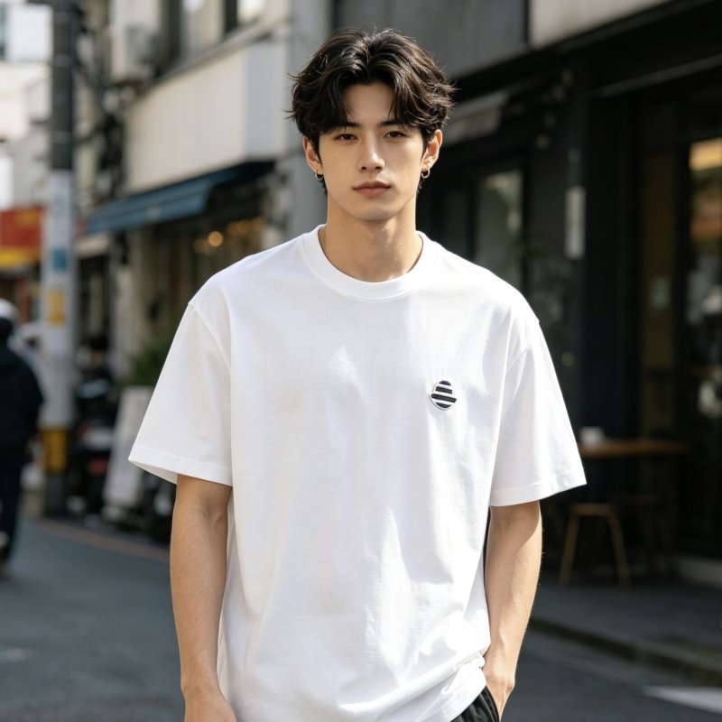 Essentials White Striped Logo T-Shirt view