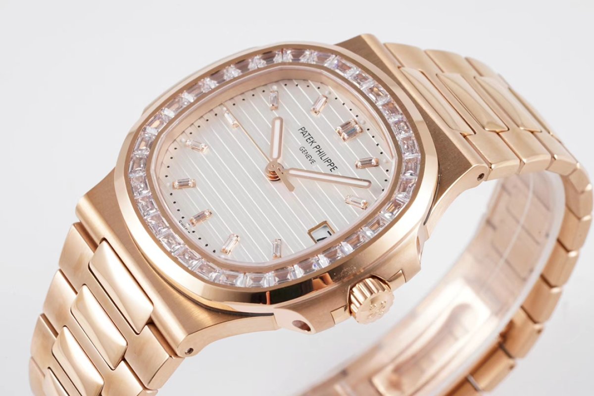 Patek Philippe Nautilus Rose Gold Diamond Bezel Watch view