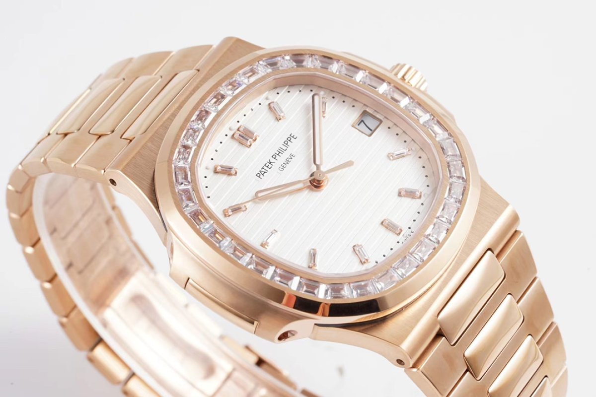 Patek Philippe Nautilus Rose Gold Diamond Bezel Watch view