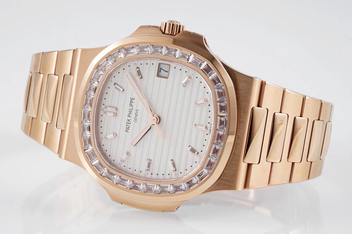 Patek Philippe Nautilus Rose Gold Diamond Bezel Watch view