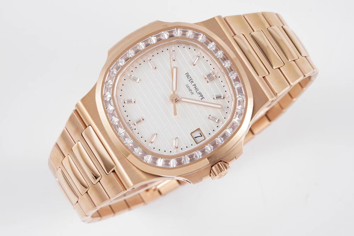 Patek Philippe Nautilus Rose Gold Diamond Bezel Watch view