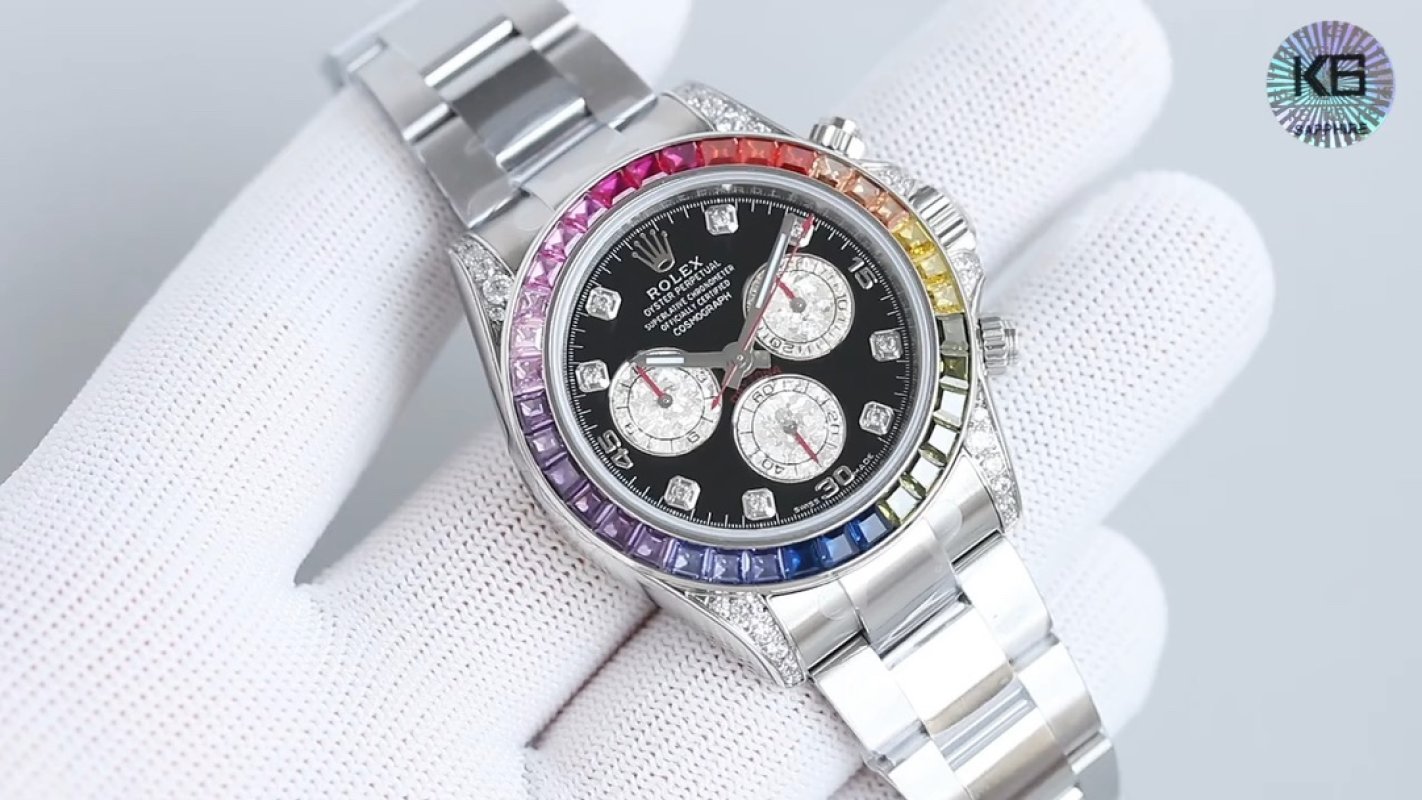Rolex Daytona Rainbow Bezel Chronograph Black Dial
