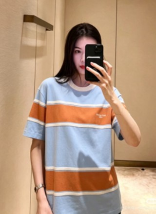 Striped Color-Block Short Sleeve T-Shirt - Blue/Orange view 2