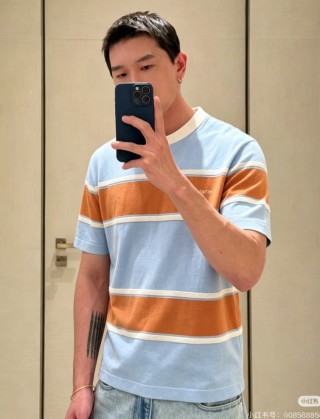 Striped Color-Block Short Sleeve T-Shirt - Blue/Orange view 3