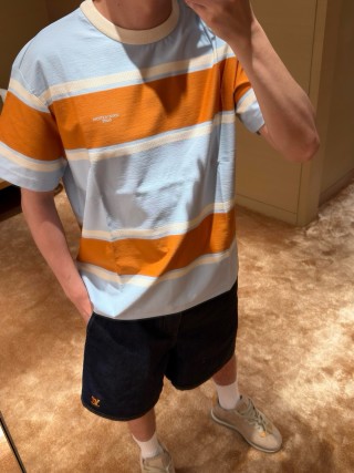 Striped Color-Block Short Sleeve T-Shirt - Blue/Orange view 4