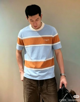 Striped Color-Block Short Sleeve T-Shirt - Blue/Orange view 5